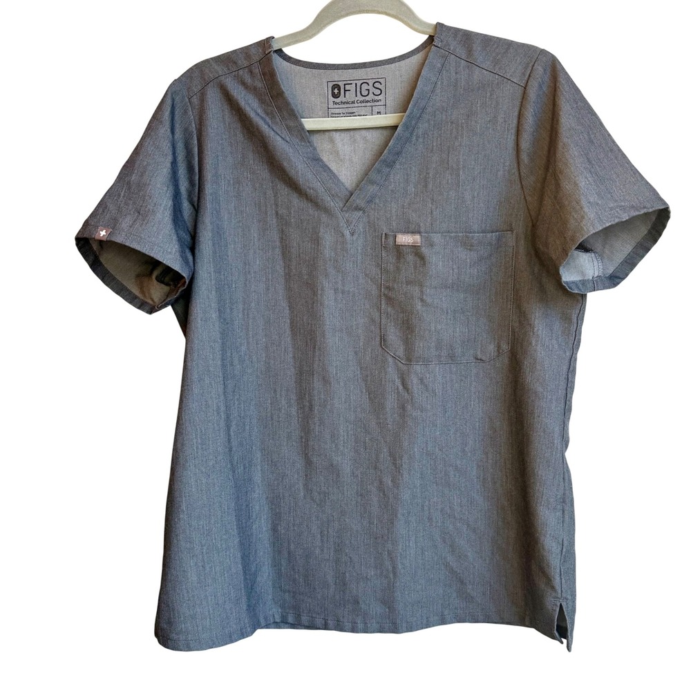 FIGS Catarina One Pocket Scrub Top Women's M Gray‎ Graphite Technical Collection